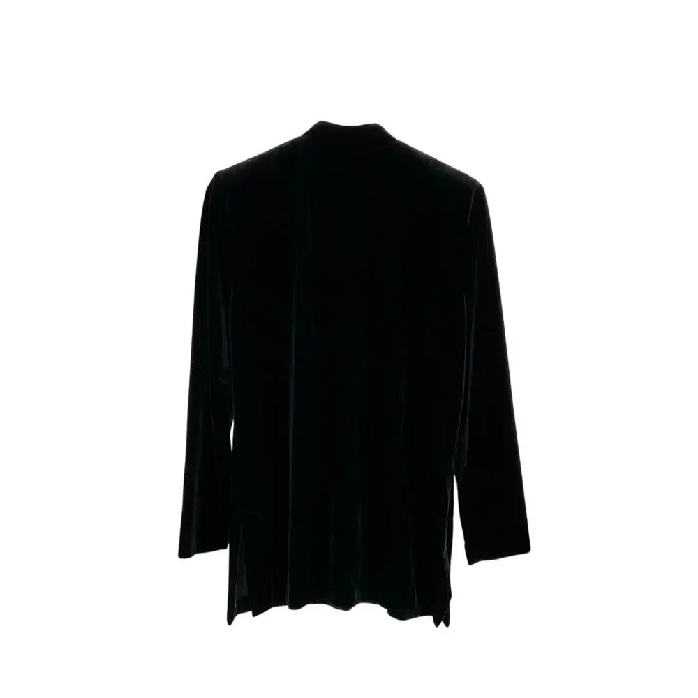 VTG 90s Womens Black Velvet Jacket Silver Clasps Stretch High Neck Sz 10 Vampire - Picture 2 of 7